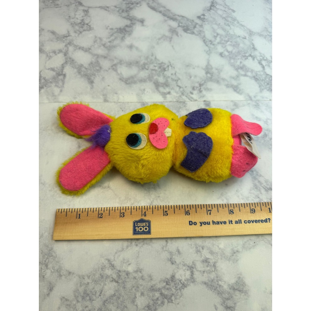 Vintage 1974 Wallace Berrie Fluffy Bunny Plush Yellow Pink Purple 9" WB 186 - Picture 3 of 13